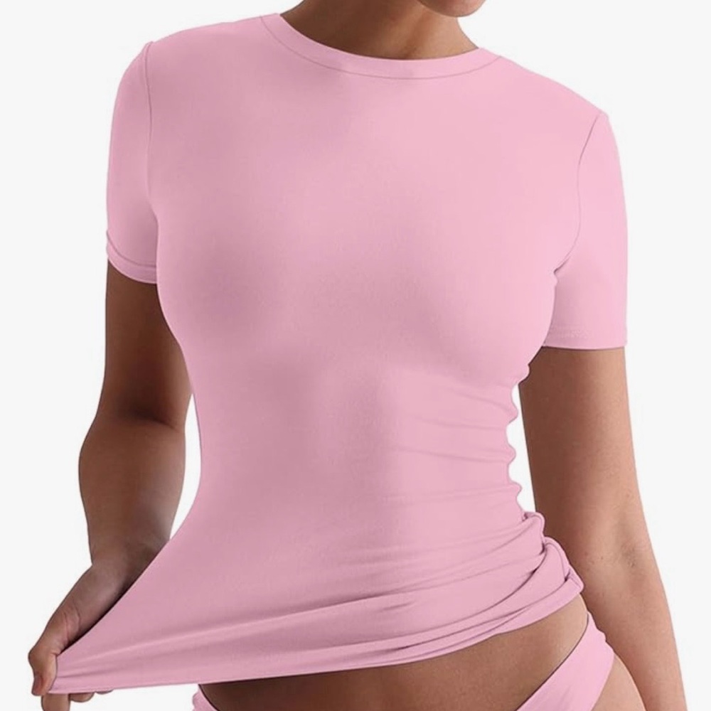 Pink Short Sleeve Fitted Top